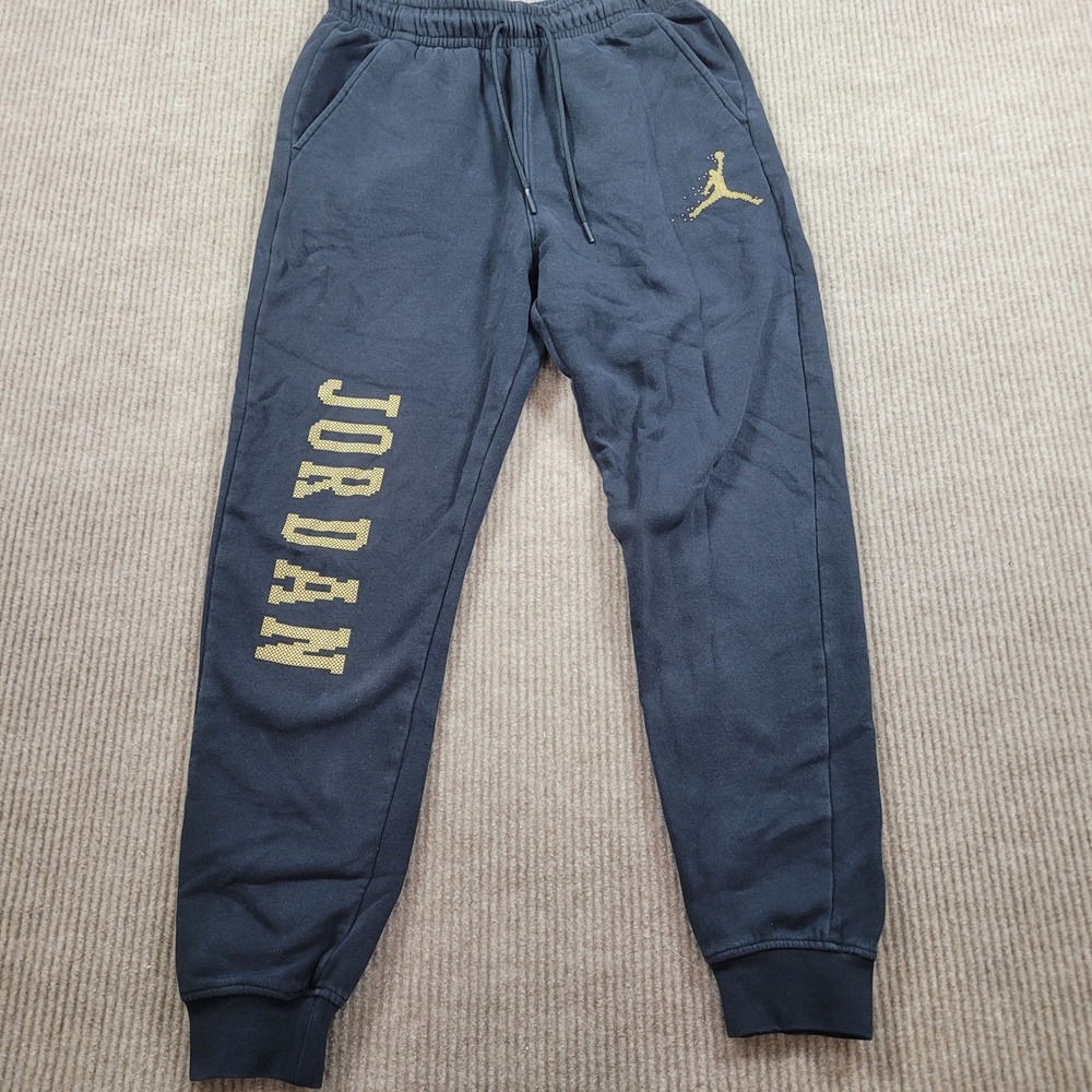 Jordan Mens Black Gold Jumpman Graphic Fleece Joggers Sweatpants Small